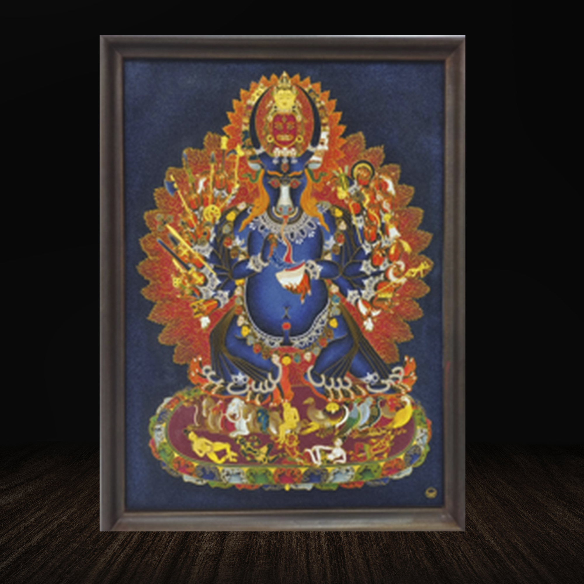 Plain dark black wall with wooden plank product background